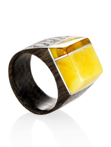 Handcrafted Brazilwood Ring With Honey Amber The Indonesia, Ring Size: 9 / 19, image 