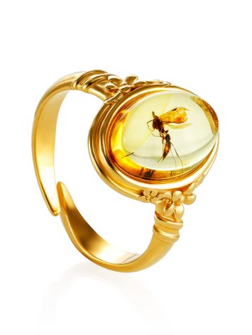Amber With Inclusions Ring In Gold Plated Silver The Clio, Ring Size: Adjustable, image 