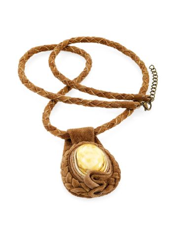 Designer Leather Amber Pendant Necklace, image , picture 3