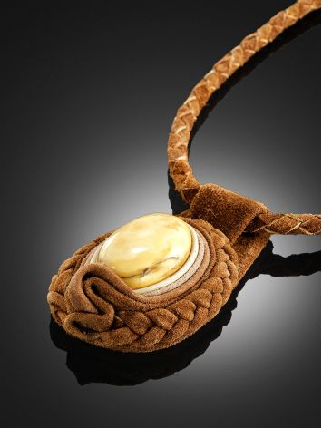 Designer Leather Amber Pendant Necklace, image , picture 2
