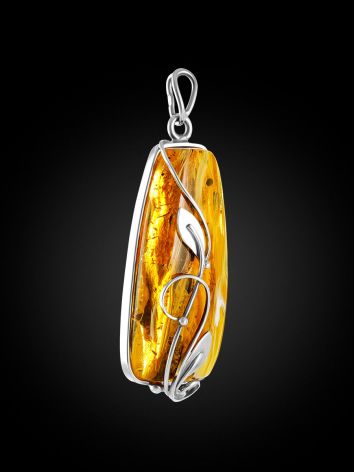Floral Motif Silver Amber Pendant, image , picture 3