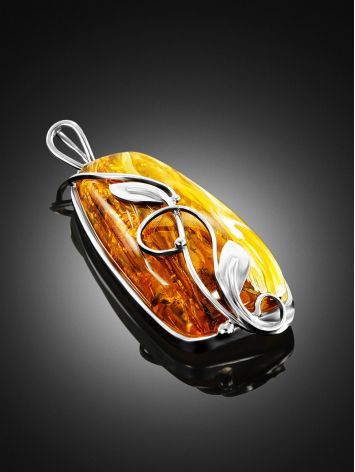 Floral Motif Silver Amber Pendant, image , picture 2