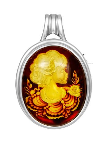 Cherry Amber Brooch With Intaglio The Nymph, image 