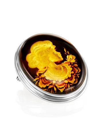 Lemon Amber Cameo Brooch In Sterling Silver The Nymph, image , picture 3