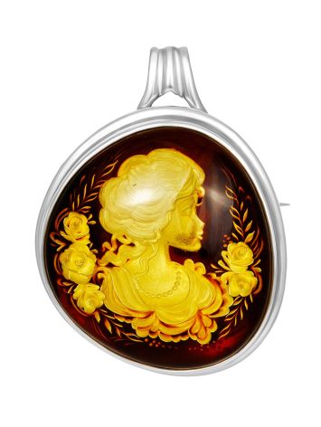 Lemon Amber Cameo Brooch In Sterling Silver The Nymph, image 