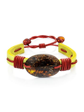 Yellow Leather Tie Bracelet With Green Amber The Copacabana, image 