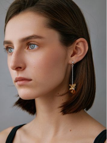 Stylish Asymmetric Amber Chain Earrings The Bee, image , picture 4