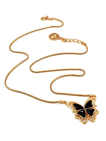 Chic Butterfly Motif Amber Pendant Necklace, image , picture 3
