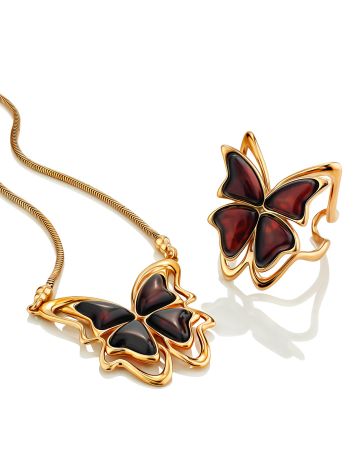 Cute Butterfly Motif Amber Adjustable Ring, Ring Size: 11 / 20.5, image , picture 5