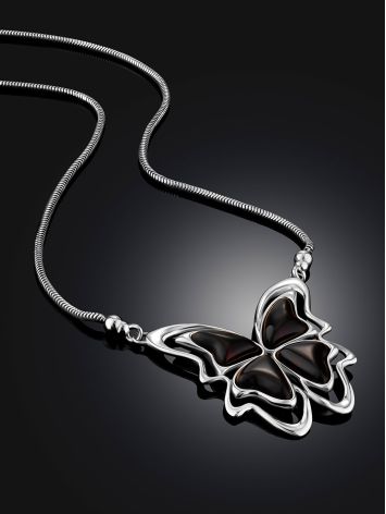 Butterfly Motif Amber Pendant Necklace, image , picture 2