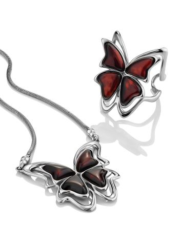 Butterfly Motif Amber Pendant Necklace, image , picture 4