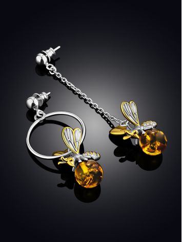 Stylish Asymmetric Amber Chain Earrings The Bee, image , picture 2