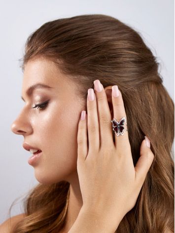 Fabulous Butterfly Motif Amber Adjustable Ring, Ring Size: 7 / 17.5, image , picture 3