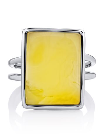 Bold Geometric Silver Amber Ring The Palazzo, Ring Size: Adjustable, image , picture 3