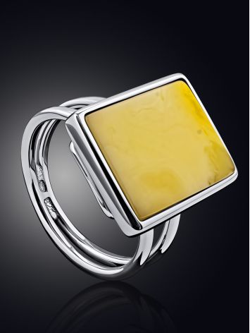 Bold Geometric Silver Amber Ring The Palazzo, Ring Size: Adjustable, image , picture 2