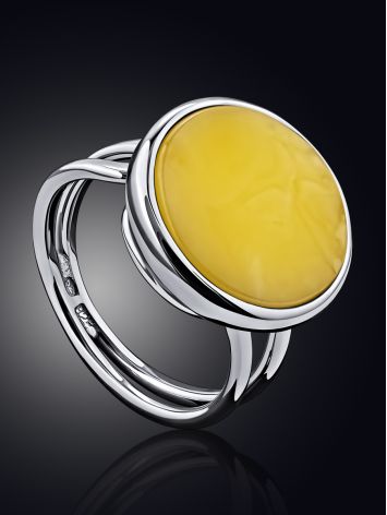 Geometric Silver Amber Ring The Palazzo, Ring Size: Adjustable, image , picture 2