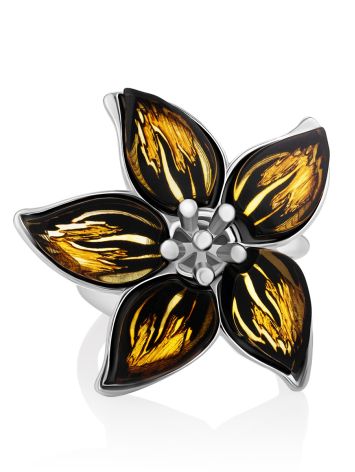 Floral Design Silver Amber Adjustable Ring, Ring Size: Adjustable, image , picture 4