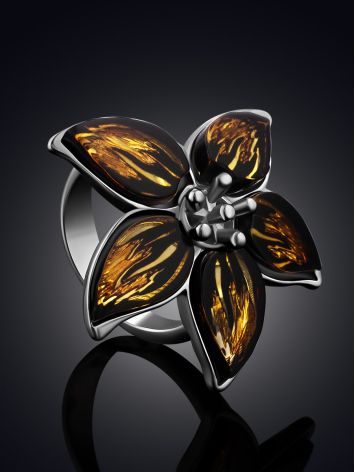 Floral Design Silver Amber Adjustable Ring, Ring Size: Adjustable, image , picture 2