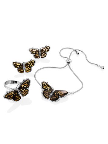 Butterfly Design Silver Amber Ring, Ring Size: Adjustable, image , picture 5