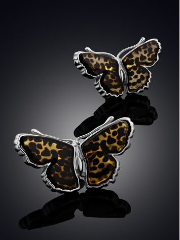 Butterfly Design Amber Stud Earrings, image , picture 2