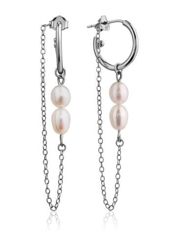 Ultra-Stylish Silver Chain Earrings With Pearl The Palazzo, image 