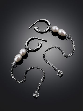 Ultra-Stylish Silver Chain Earrings With Pearl The Palazzo, image , picture 2