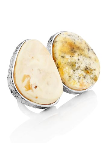 Boho Style Silver Amber Cocktail Ring The Bella Terra, Ring Size: Adjustable, image 