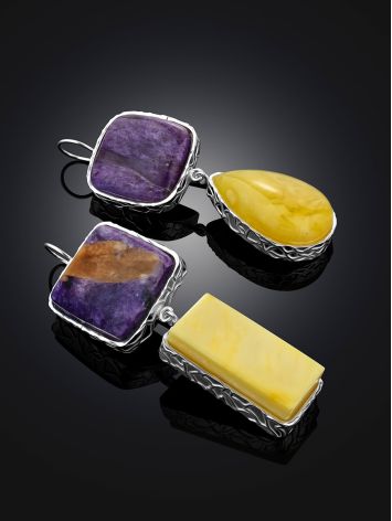 Designer Mismatched Amber Charoite Earrings The Bella Terra, image , picture 2
