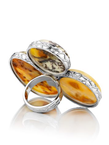 Fashionable Silver Amber Cluster Ring The Bella Terra, Ring Size: Adjustable, image , picture 4