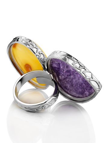 Designer Amber Charoite Cocktail Ring The Bella Terra, Ring Size: Adjustable, image , picture 4