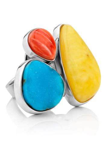 Bright Multi Stone Cocktail Ring The Bella Terra, Ring Size: Adjustable, image 