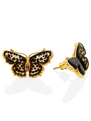 Chic Butterfly Motif Gilded Silver Amber Earrings, image 
