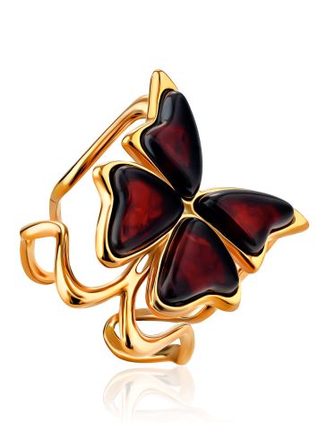 Cute Butterfly Motif Amber Adjustable Ring, Ring Size: 11 / 20.5, image 