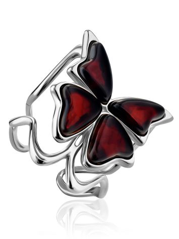 Fabulous Butterfly Motif Amber Adjustable Ring, Ring Size: 7 / 17.5, image 