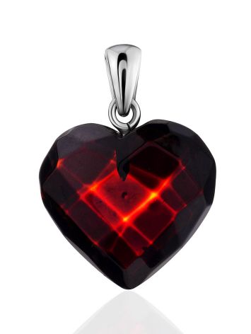 Cute Faceted Cherry Amber Heart Pendant, image 