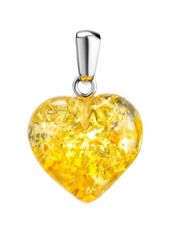 Glossy Lemon Amber Heart Pendant, image 