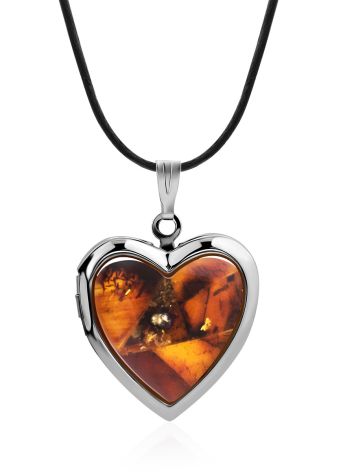 Cute Heart Shaped Amber Locket Pendant, image 