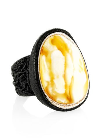 Fabulous Leather Bracelet With Natural Amber Centerstone, Ring Size: Adjustable, image 