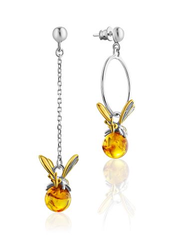 Stylish Asymmetric Amber Chain Earrings The Bee, image 
