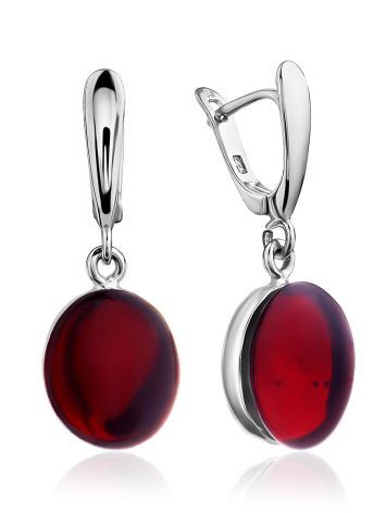 Bright Red Amber Dangle Earrings The Sangria, image 