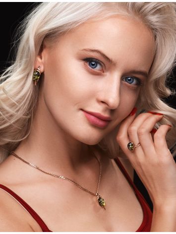 Green Amber Earrings In Gold-Plated Silver The Sigma, image , picture 2