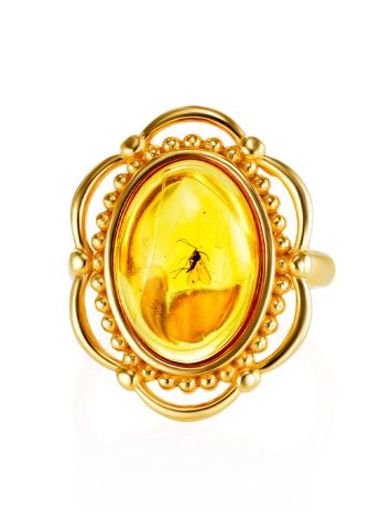 Exclusive Natural Amber With Fossil Midge Ring The Clio, Ring Size: Adjustable, image , picture 4