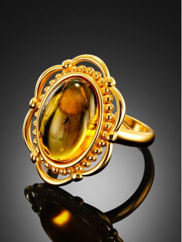 Exclusive Natural Amber With Fossil Midge Ring The Clio, Ring Size: Adjustable, image , picture 2