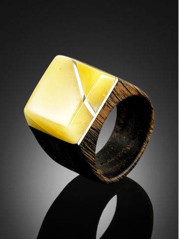 Wood Ring With White Amber The Indonesia, Ring Size: 5 / 15.5, image , picture 2
