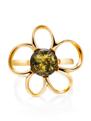 Golden Floral Ring With Amber The Daisy, Ring Size: 6.5 / 17, image , picture 4