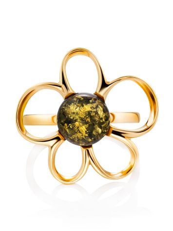 Adorable Floral Ring In Gold-Plated Silver With Green Amber The Daisy, Ring Size: 12 / 21.5, image , picture 3