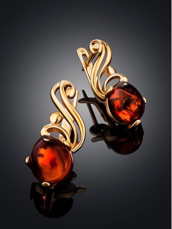Chic Gold Plated Silver Amber Earrings The Swan, image , picture 2