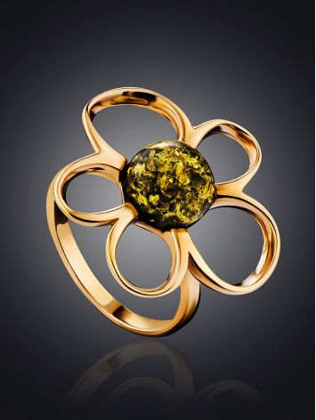 Adorable Floral Ring In Gold-Plated Silver With Green Amber The Daisy, Ring Size: 5.5 / 16, image , picture 2