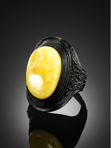 Bold Leather Amber Adjustable Ring The Nefertiti, Ring Size: Adjustable, image , picture 2