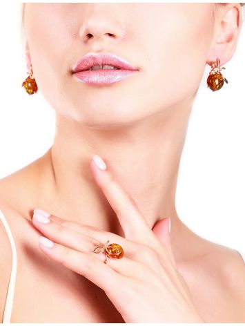 Chic Gold Plated Silver Amber Earrings The Cherry, image , picture 3